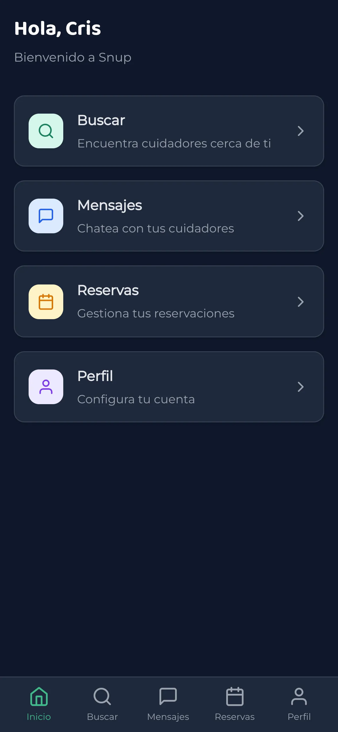 Snup App - Modo oscuro