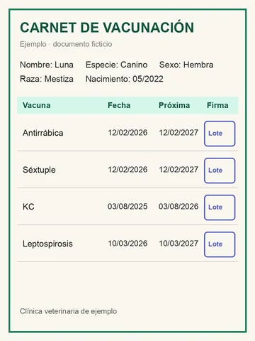 Foto de ejemplo de un carnet de vacunación